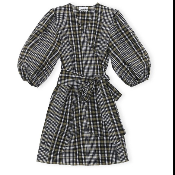 Ganni Seersucker Plaid Wrap Dress - Picture 3 of 5
